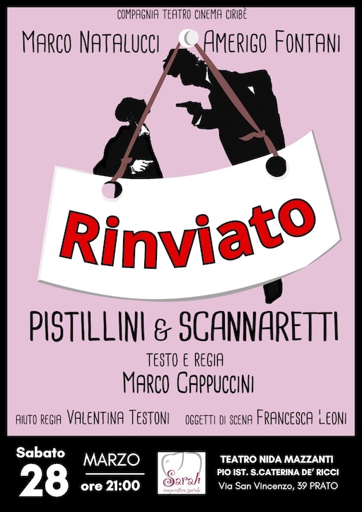 Locandina evento e immagine decorativa  con scritta "rinviato"