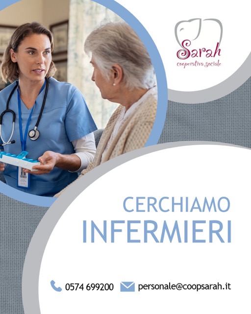 offerta lavoro ricerca  infermieri con logo sarah e immagine decorativa